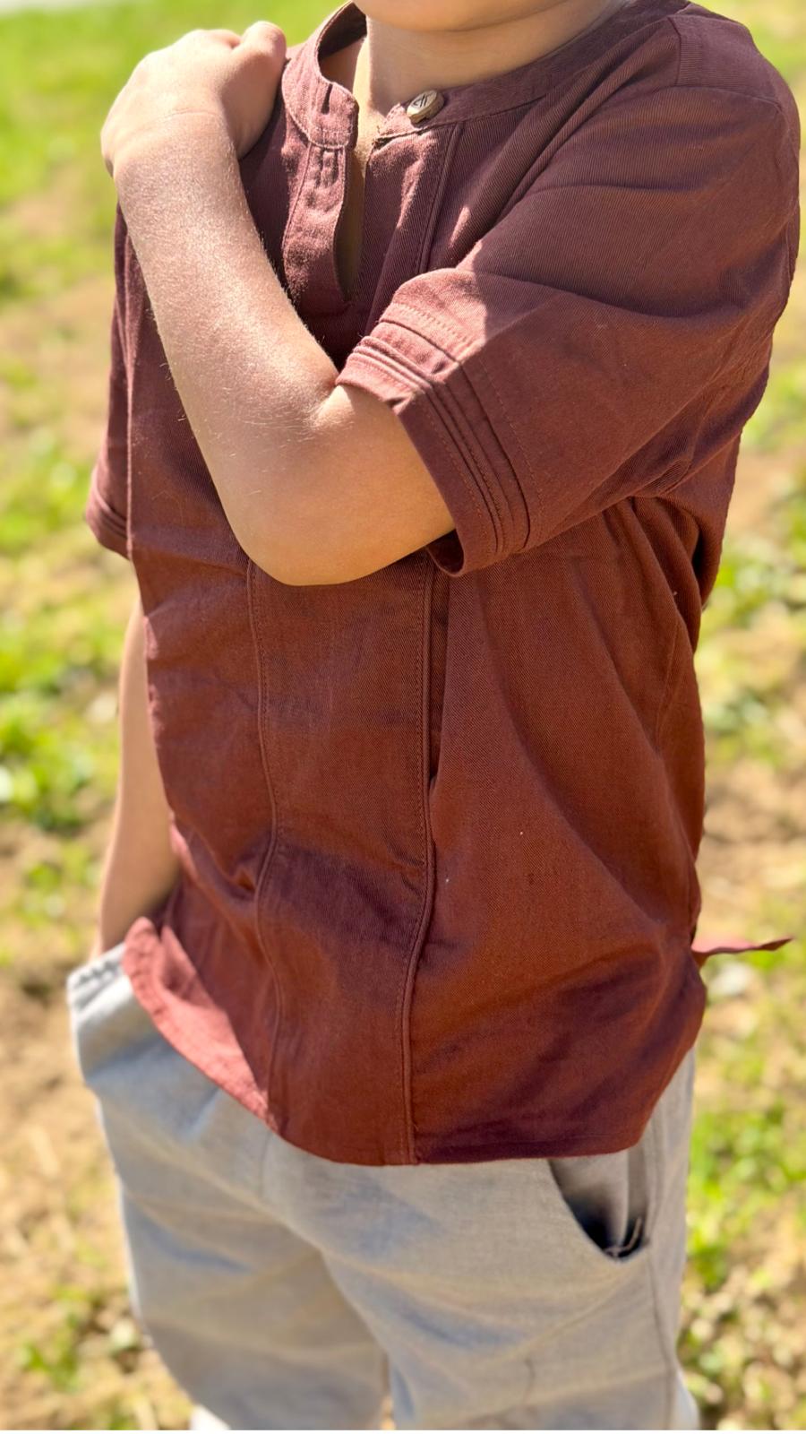 Cocoa Ridge Shirt — cord placket and wooden button detail close-up