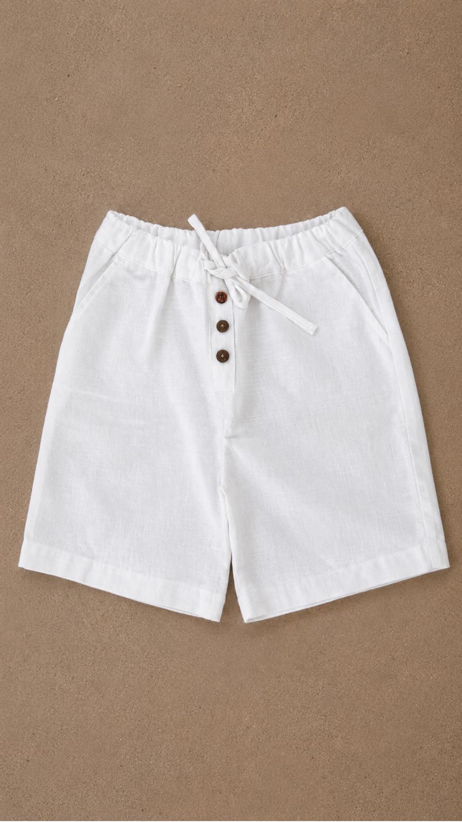 Ivory Breeze Shorts — ivory cotton linen shorts for boys, front view