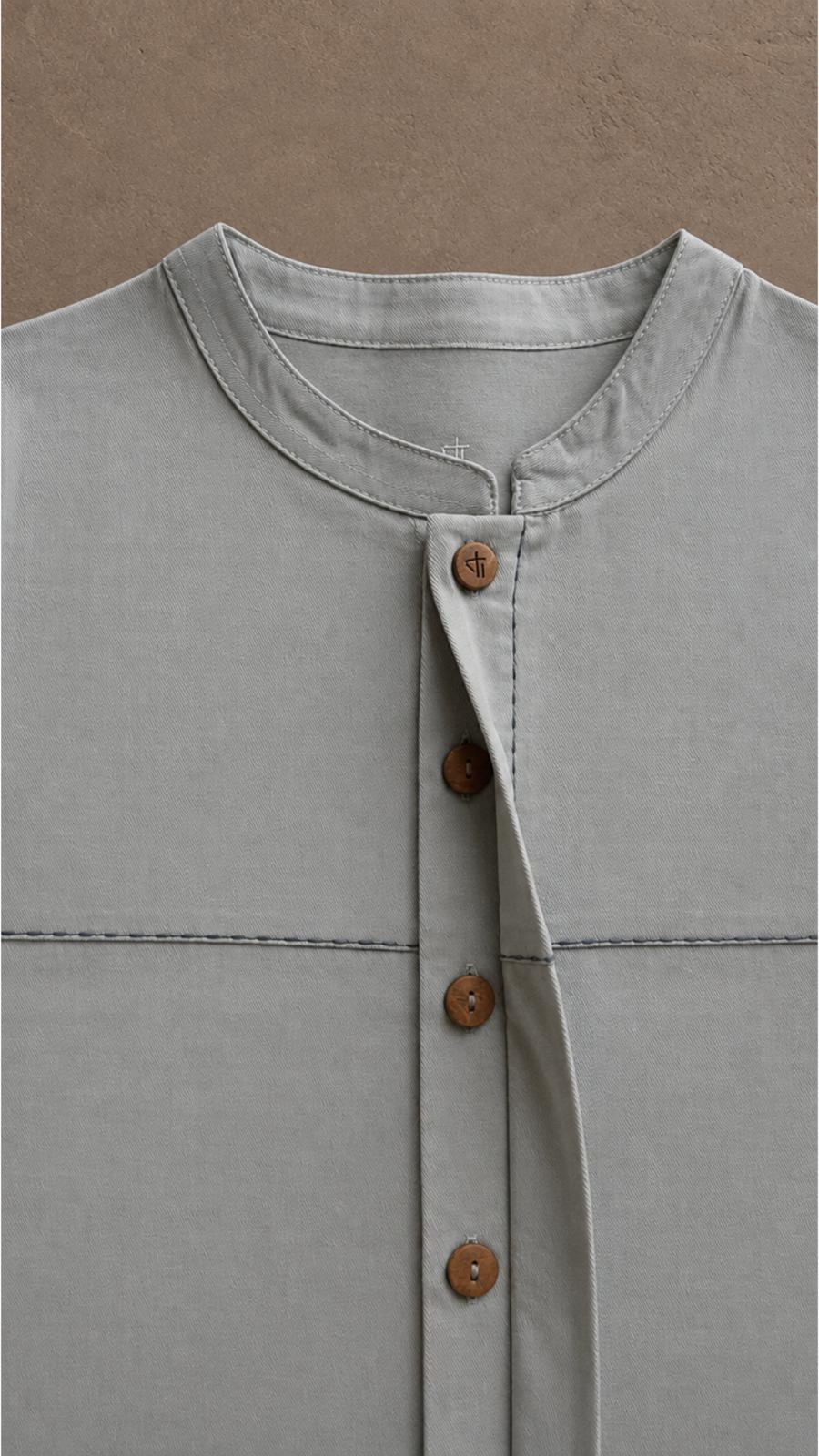 Stone Loom Shirt — boys organic cotton linen shirt, back view