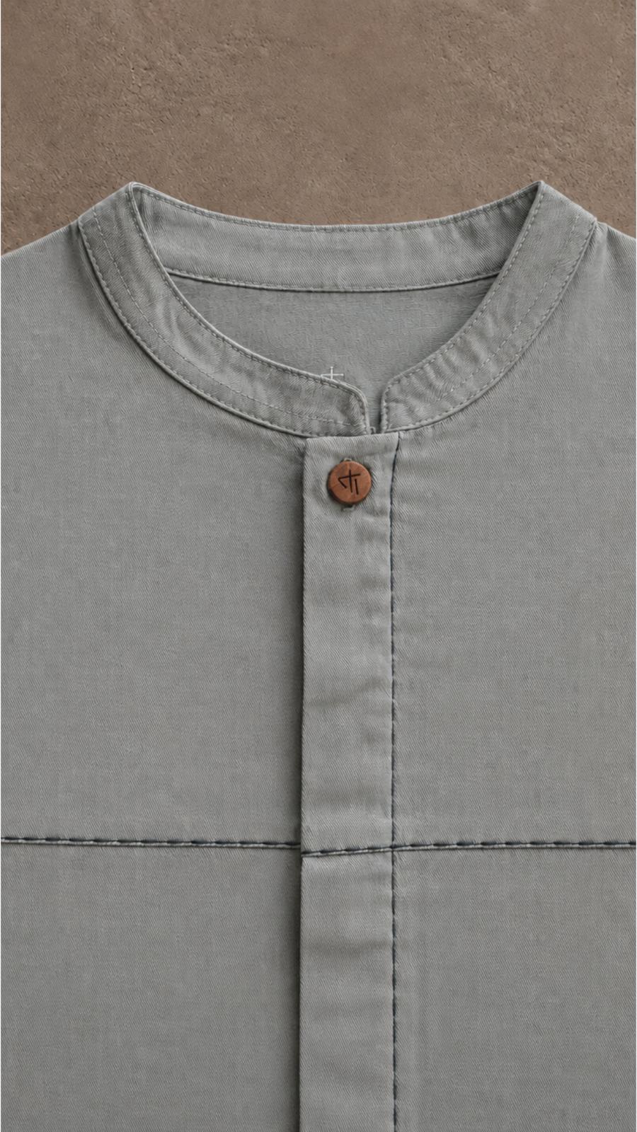 Stone Loom Shirt — cotton linen shirt with stitch lines for boys, front view