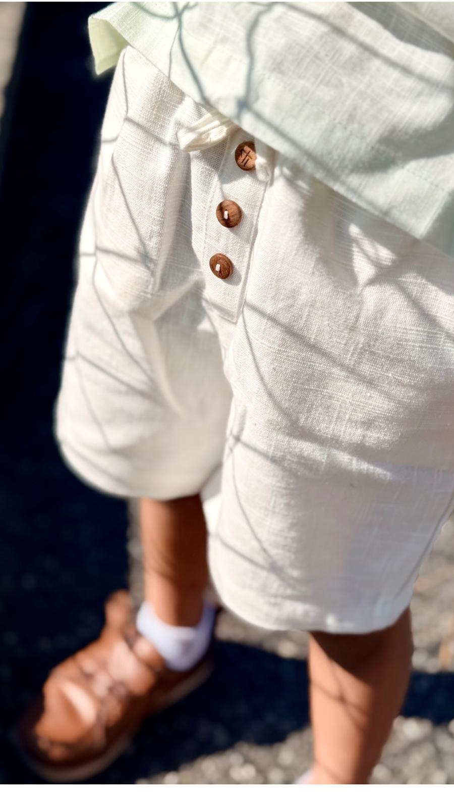 Ivory Breeze Shorts — little boy wearing ivory summer shorts
