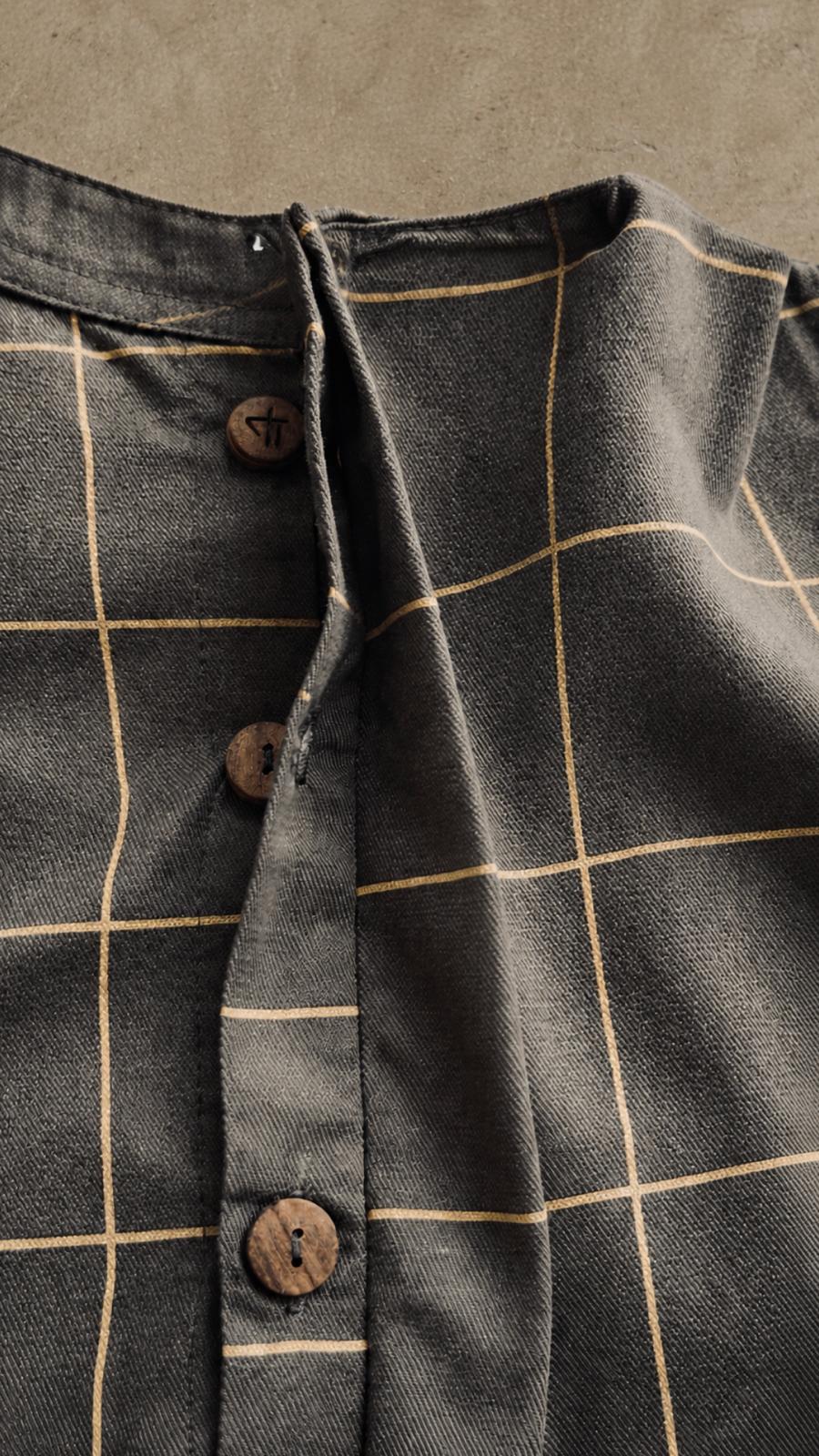 Midnight Grid Shirt — little boy wearing charcoal grid shirt