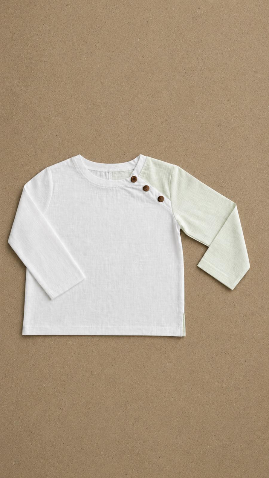 Mint Whisper Shirt — sage and mint organic cotton shirt for boys, front view