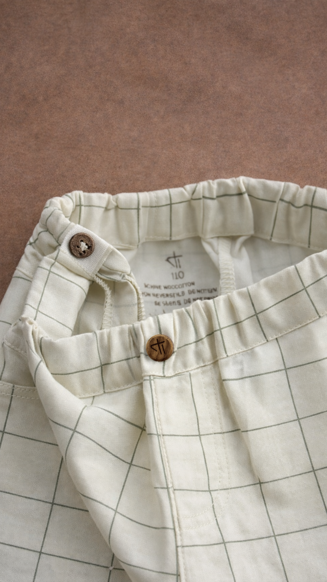 Olive Grid Cream Pants — little boy wearing cream olive grid pants