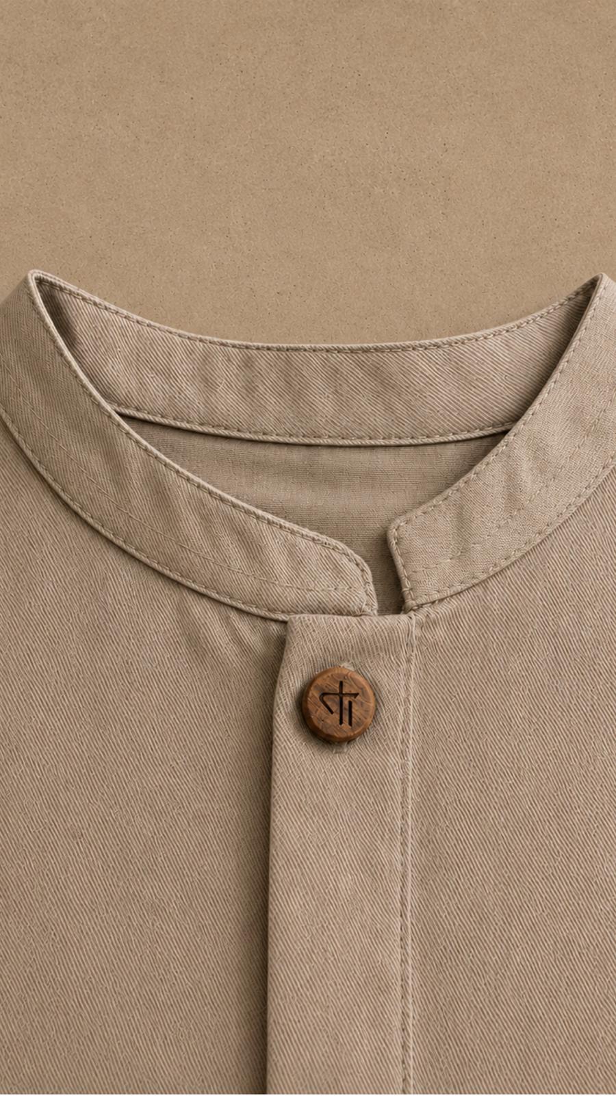 Sandstone Line Shirt — boys organic cotton linen shirt, back view