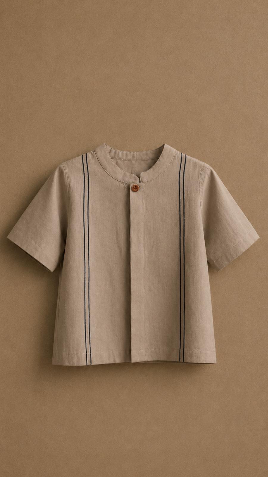 Sandstone Line Shirt — cotton linen shirt in sandstone for boys, front view