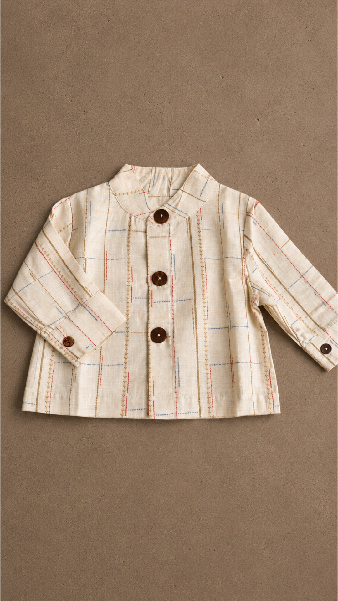 Ivory Thread-Print Cardigan — cotton linen cardigan for boys, front view