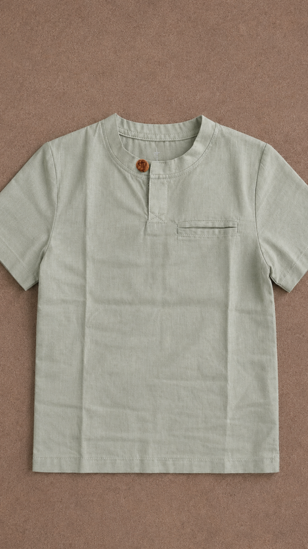 Sagewood Reverie Top — sage organic cotton shirt for boys, front view